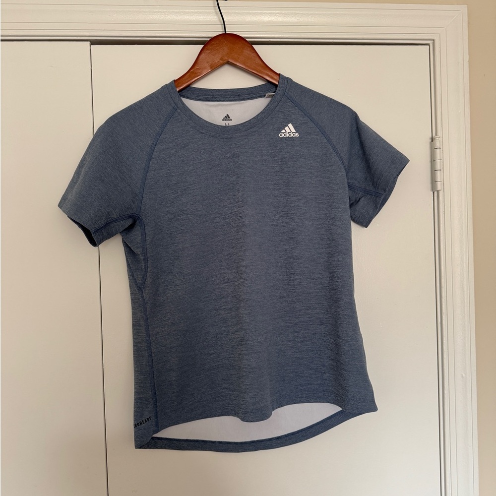 Adidas AEROREADY Blue Heather Performance T-Shirt Workout Gym Running Tee Women